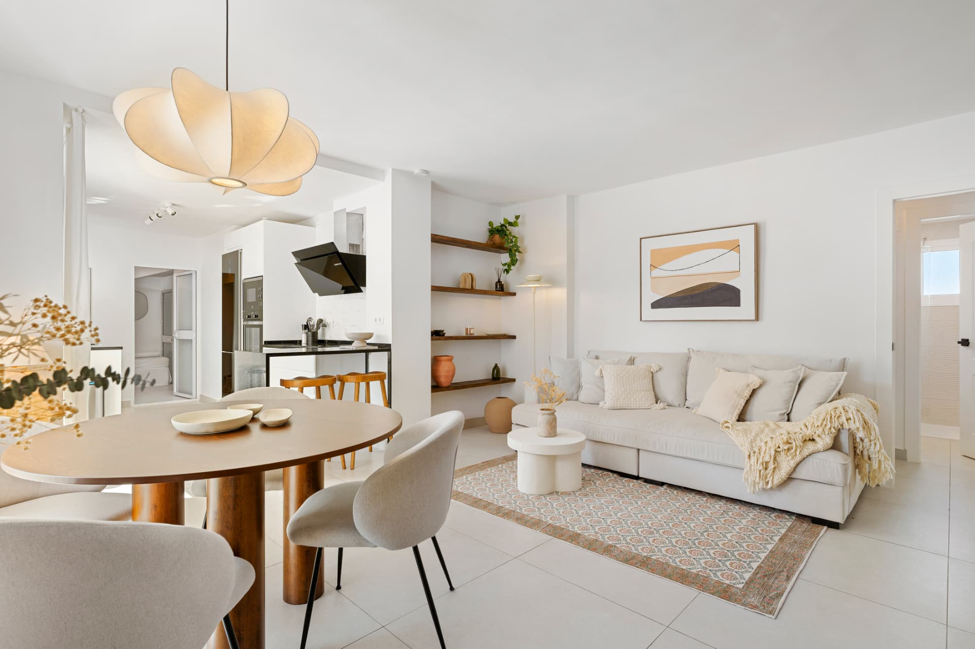 Open-plan living and dining area at Los Corales